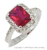 Gemstone CZ Rings - Sterling Silver Emerald Cut 2.50 Carat Ruby Red CZ Ring