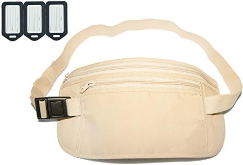 Money Belt Travel Wallet with Luggage Tags by One Planet (Brown)