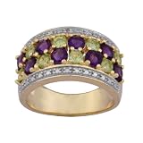 Best Price 18k Yellow Gold Plated Sterling Silver Africa Amethyst with Peridot with Diamond Accent Ring, Size 8