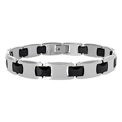 Men's Tungsten and Black Ceramic Link Bracelet, 8.5"