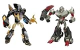Transformers Animated Deluxe Battle In Space 2 Pack 5-1/2 Inch Tall Robot Action Figures - Autobot Prowl with 2 Bladed Mecha Stars, Traffic Light Chain Weapon and Flip Down Flash Blasters vs Megatron with Fusion Cannon that Converts to Sword