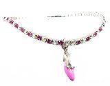 Anklet - A31 - Swarovski (tm) Crystal - Stretch ~ Fuchsia and Clear AB w/ Pink Mule Charm
