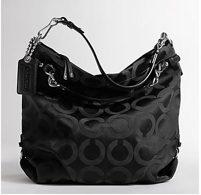 Coach Signature Op Art Brooke Sateen Shoulder Hobo Bag Purse 14146 Black