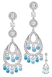 Glitz CZ Blue Topaz Diamond Sterling Silver Chandelier Earrings
