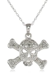 10k White Gold Diamond Skull and Crossbones Pendant