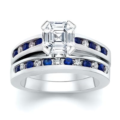 Asscher Cut Diamond Blue Sapphire Ring