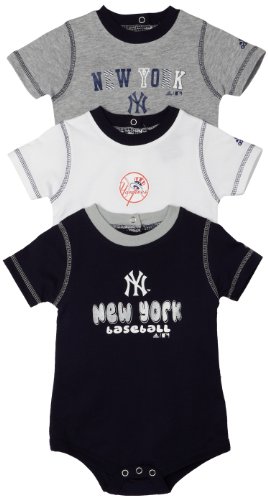 MLB Unisex Infant/Toddler New York Yankees 3-Piece Body Suit Set, White/Ash/Navy, 24 Months