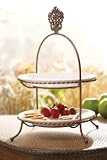 NEW ST 3 SERVER ST:DBL TIER STA ND W/FILIGREE F TES 12' DIAMETER ANTIQUE GOLD WHITE CRISTINA IRON