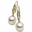18K Yellow Gold Paspaley South Sea Cultured Fine Oval Pearl and Diamond Earrings