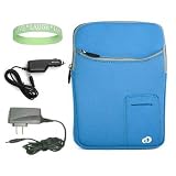 Light Blue Amazon Kindle DX 3 Pocket Vertical Carrying Sleeve + Rapid Kindle DX Car Charger + Kindle DX Wall Charger + Vangoddy tm, Live*Laugh*Love wrist band!!!(Kindle DX Not Included)