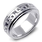 GALAHAD 14K White Gold Celtic Pattern Design Wedding Band Ring
