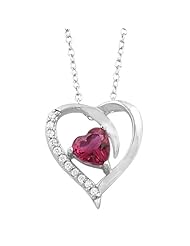 Sterling Silver Cubic Zirconia Birthstone Heart Necklace (18 inch)