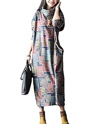 Plus Size Dolman Turtleneck General Print Maxi Dress 
