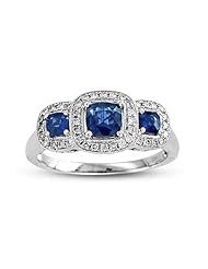 1.05ct tw Sapphire and Diamond Fashion Ring set in 14k Gold 3 Stone Cushion Cut Sapphires