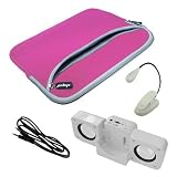 SKQUE PREMIUM PINK DUAL POCKET CASE+WHITE BOOKLIGHT+BLACK 3.5MM STRIGHT CABLE+WHITE FOLD-UP SPEAKER FOR HTC FLYER