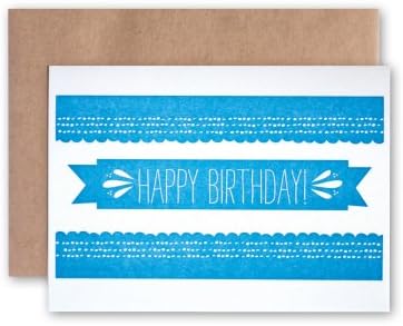 Tabletop Made GCB012 One Blue Banner Birthday Letterpress Printed 4-Bar Card inBlue Ink with Envelope