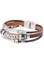 Fashion Plaza Triple Strand Leather Zen Bracelet with Bali Beads -19cm- L13