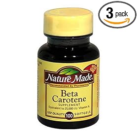 Nature Made Beta Carotene, 25,000IU, 100 Softgels (Pack of 3)