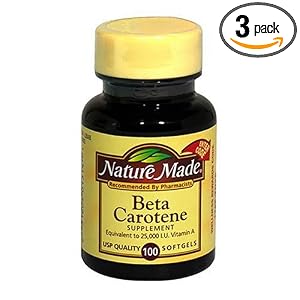 Nature Made Beta Carotene Liquid Softgels, Equivalent to 25000 I.U. Vitamin A, 100-Count Bottles (Pack of 3) by Nature Made