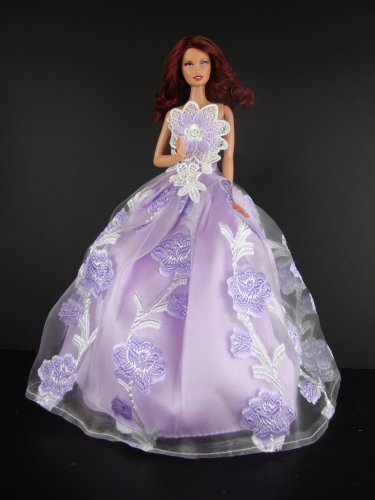 A Purple Dress with Purple and White Lace Accents Made for the Barbie Doll