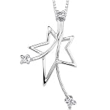 Star Power: Sterling Silver Designer Inspired Bridal Style Shooting Star Pendant Necklace with Cubic Zirconia