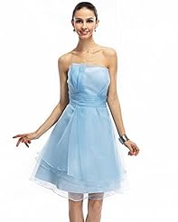 A-line Strapless Lace Ruched Organza Natural   Waistline Knee Length Homecoming Dress/Party Dress 