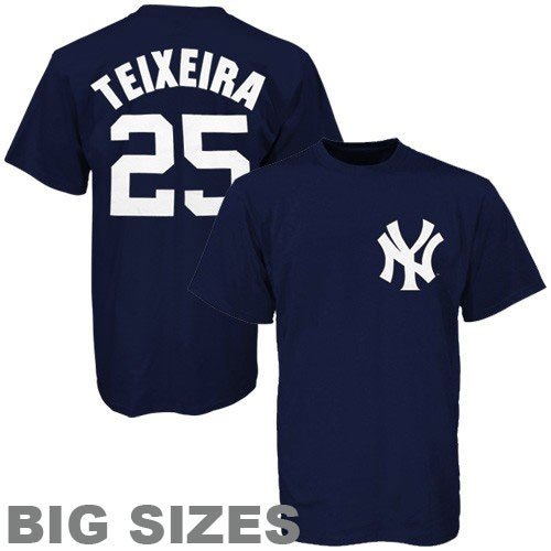 New York Yankees Mark Teixeira BIG Player Name & Number T-Shirt by Majestic Athletic - Navy 4 XLARGE