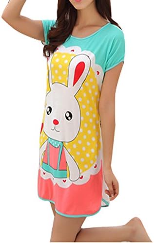 Columbustore Women's Cartoon Rabbit Nightshirts Cotton Chemises Slip Sleepwear Yellow 17
