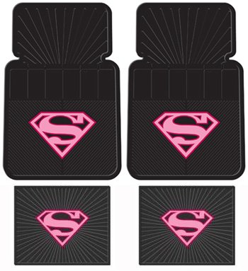  Supergirl Shield DC Comics 4 Pc Front & Rear Car Floor Mats Plus Bonus Matching Decal