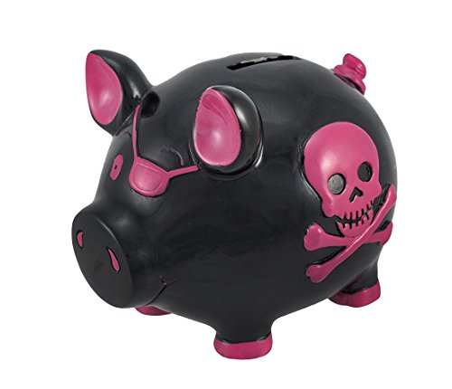 Black Pirate Pig Pink Skull Crossbones Piggy Bank