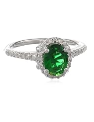 Sterling Silver Simulated Emerald and Diamond Oval Ring