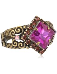 Sorrelli "Pink Orchid" Pointed Square Center Crystal Gold-Tone Adjustable Ring