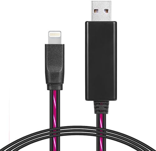 DAEON Visible Flowing Durable Light Up Apple Lightning 2.6 ft. Charging and Sync Cable, Cord Wire with High Speed Data Transfer for Micro USB Android Devices (Black Cord [Red Flow Light])