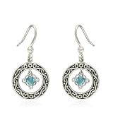 Sterling Silver Celtic Cushion-Shaped Blue Topaz Dangle Earrings