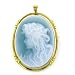 Blue Agate Cameo Pin/Pendant With 18K Frame - 31X40Mm