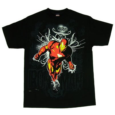  MARVEL COMICS IRON MAN "IRON HERO" Black Cotton Tee Licensed