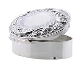 Steling Silver Pill Box, Oval Shape, Flower Design - B00024VSP0