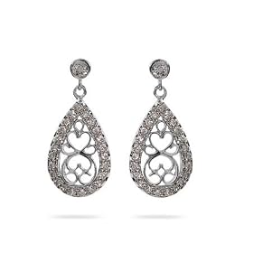 Vintage Scrollwork Silver and CZ Peardrop Earrings