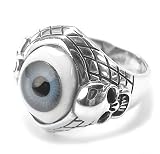 Sterling Silver Gothic EYEBALL Cross Skull Ring (Size 13)