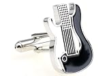 Silver with Black Enamel Electric Guitar Cufflinks Cuff Links