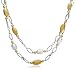 Sterling Silver White Freshwater Cultured Pearl w/ Gold Overlay Sterling Silver and Oval Satin Finish Bead Necklace