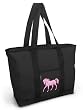 Pink Horse Tote Bag Black Deluxe Horses - For Travel or Beach Best Unique Gift Ideas for Her, Women, or Ladies