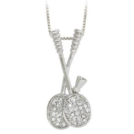 Badminton Racquet Sterling Silver cz Sport Pendant