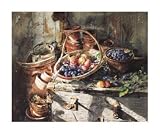 Plums and Damsons by Neil Faulkner. CANVAS WITH BRUSHSTROKES with 3/4 inch bars. 23.76 inches width by 18.03 inches height. Highest Quality Art Poster Print