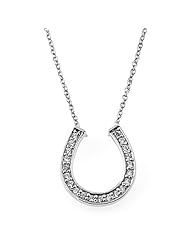 Sterling Silver Cubic Zirconia Lucky Horseshoe Pendant Necklace