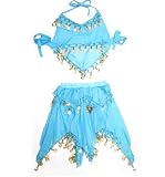 (Price/2 pcs) BellyLady Children Belly Dance Costume, Skirt & Halter Top Sets, Lake Blue