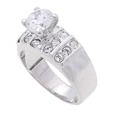 SilverBin Sterling Silver Engagement Style Round CZ Ring with Small CZ Accents