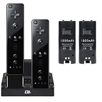 CTA Digital Wii Remote Dual Charge Station with 2 Rechargeable Batteries (Black)