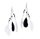 Black and White Feathered Sterling Silver Earrings with Onyx and Mother of Pearl from the Amazon Collection by Mauricio Serrano Jewelry