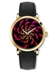 SPRAWL Aanalog Fashion Series Gold Ladies Watches of Genuine Black Leather Strap,Unique Wrist Watch for Women Girls Designed with Red flower with yellow shades